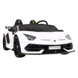JOKO Veľké Elektrické autíčko Lamborghini SVJ DRIFT 24V, penové kolesá, kožené sedadlo, nosnosť 60kg, funkcia DRIFTU, biele
