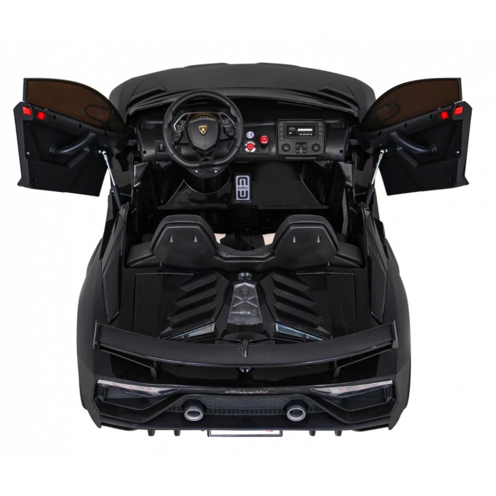 JOKO Veľké Elektrické autíčko Lamborghini SVJ DRIFT 24V, penové kolesá, kožené sedadlo, nosnosť 60kg, funkcia DRIFTU, čierne
