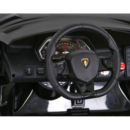 JOKO Veľké Elektrické autíčko Lamborghini SVJ DRIFT 24V, penové kolesá, kožené sedadlo, nosnosť 60kg, funkcia DRIFTU, čierne