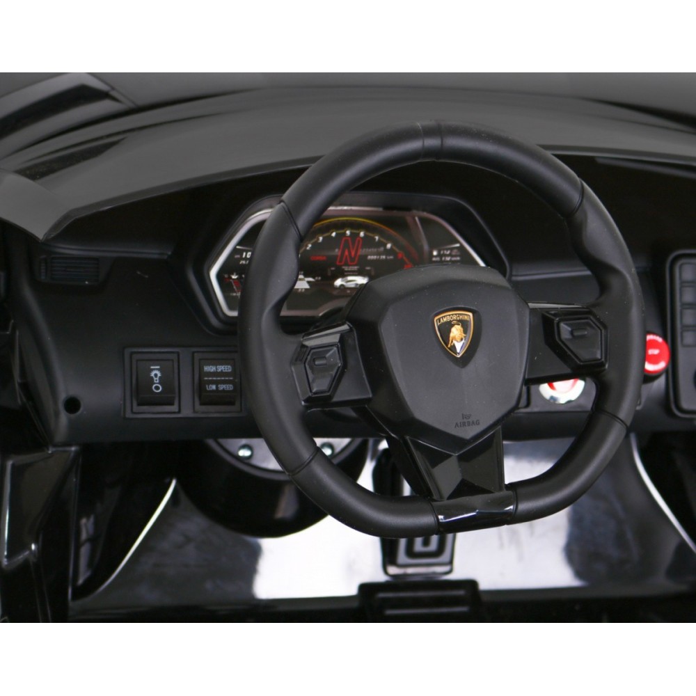 JOKO Veľké Elektrické autíčko Lamborghini SVJ DRIFT 24V, penové kolesá, kožené sedadlo, nosnosť 60kg, funkcia DRIFTU, čierne