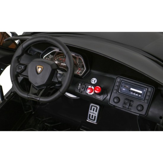 JOKO Veľké Elektrické autíčko Lamborghini SVJ DRIFT 24V, penové kolesá, kožené sedadlo, nosnosť 60kg, funkcia DRIFTU, čierne