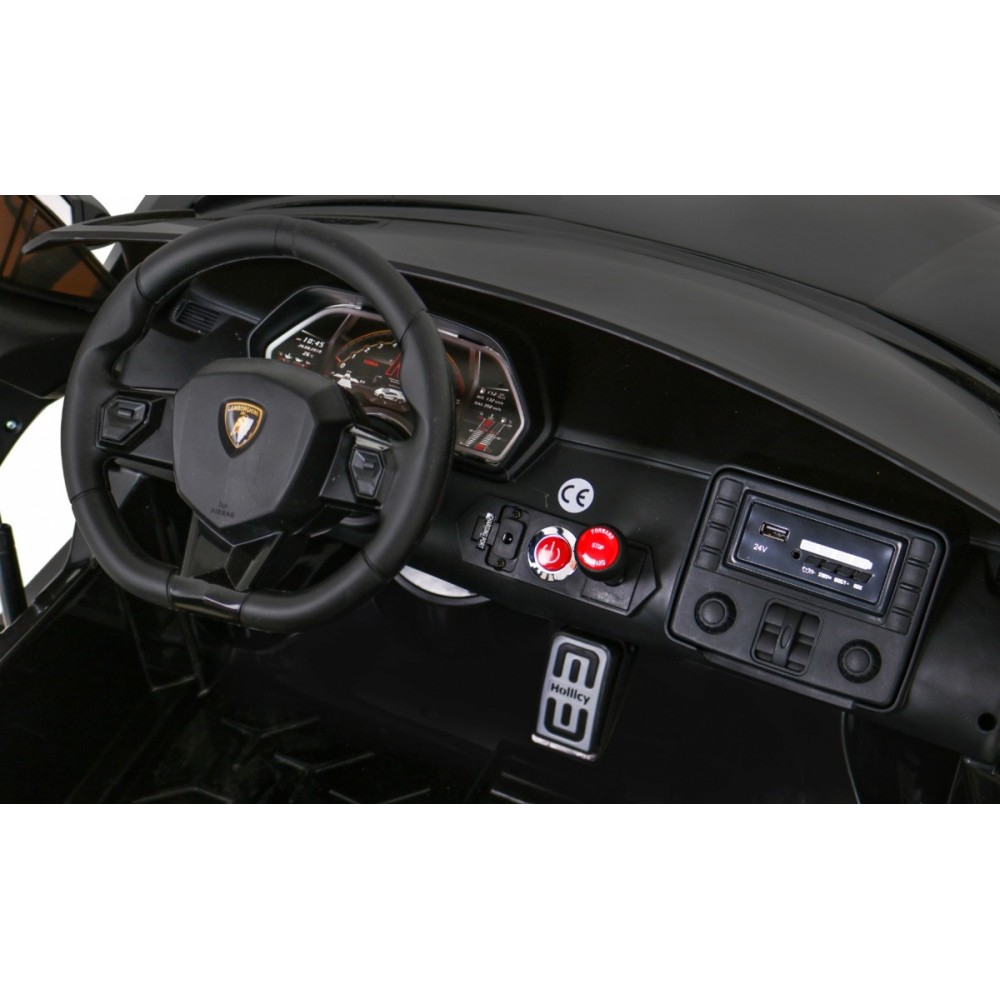 JOKO Veľké Elektrické autíčko Lamborghini SVJ DRIFT 24V, penové kolesá, kožené sedadlo, nosnosť 60kg, funkcia DRIFTU, čierne