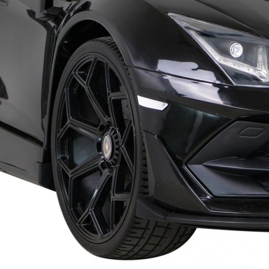 JOKO Veľké Elektrické autíčko Lamborghini SVJ DRIFT 24V, penové kolesá, kožené sedadlo, nosnosť 60kg, funkcia DRIFTU, čierne