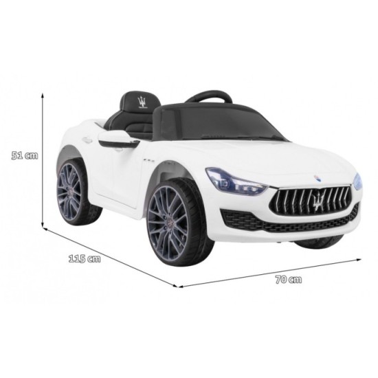 JOKO Elektrické autíčko Maserati Ghibli, penové kolesá, kožené sedadlo, biele