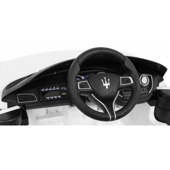 JOKO Elektrické autíčko Maserati Ghibli, penové kolesá, kožené sedadlo, biele