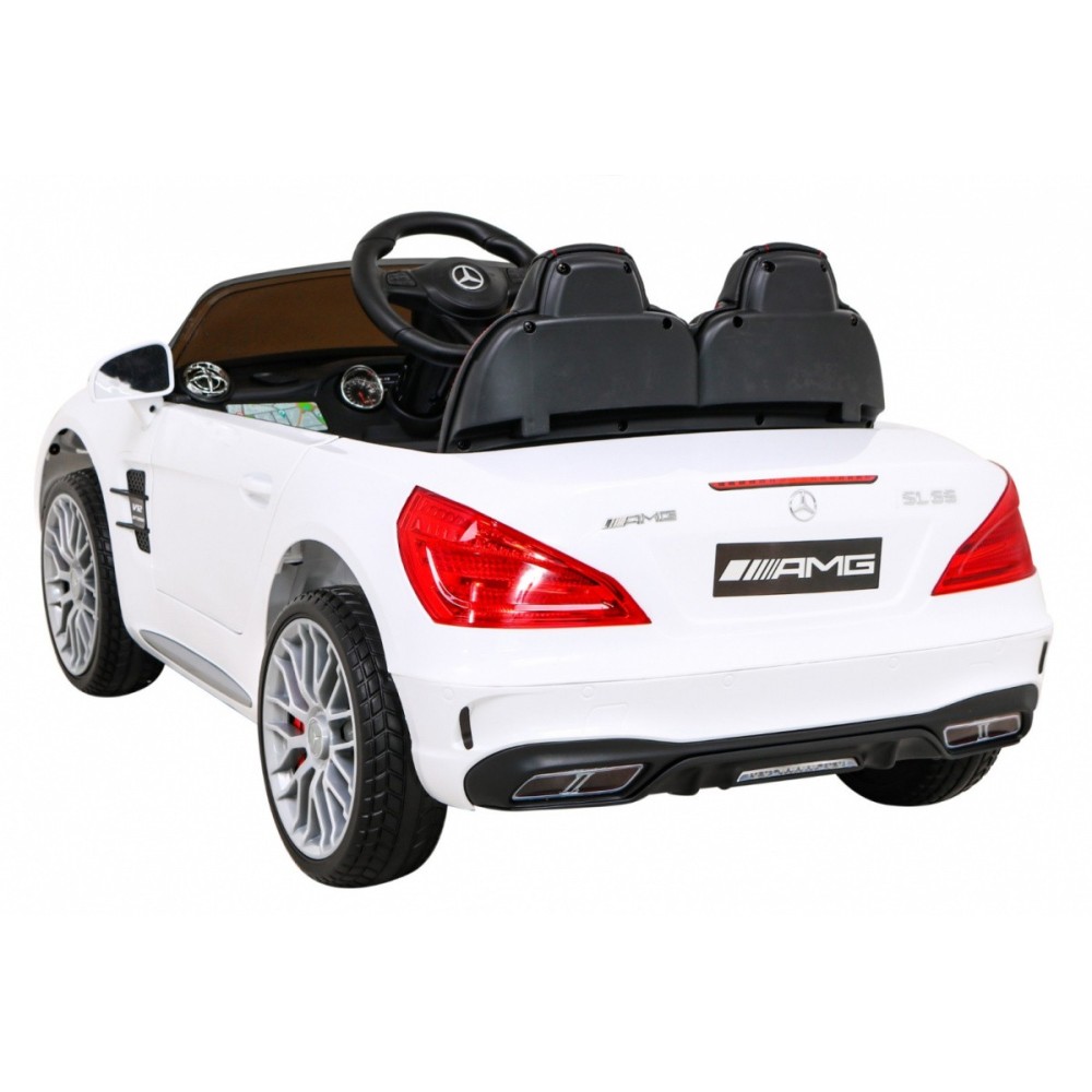 JOKO Elektrické autíčko Mercedes Benz AMG SL65 S, Efekt Hojdania, penové kolesá, kožené sedadlo, biele