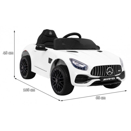 JOKO Elektrické autíčko Mercedes Benz GT, penové kolesá, kožené sedadlo, USB, biele