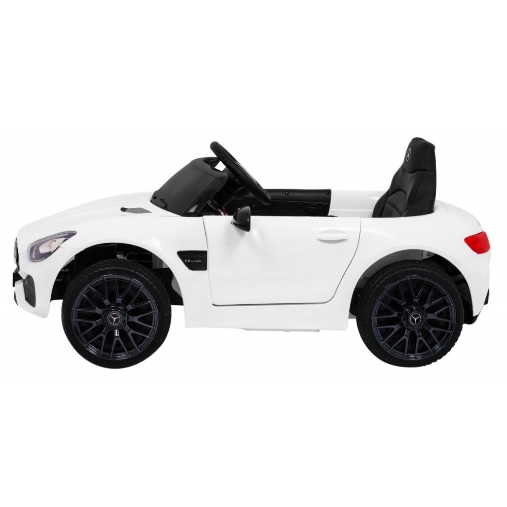 JOKO Elektrické autíčko Mercedes Benz GT, penové kolesá, kožené sedadlo, USB, biele
