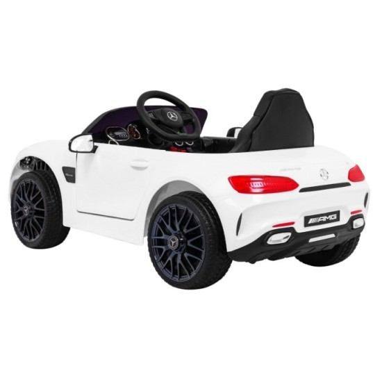 JOKO Elektrické autíčko Mercedes Benz GT, penové kolesá, kožené sedadlo, USB, biele