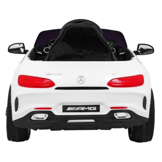 JOKO Elektrické autíčko Mercedes Benz GT, penové kolesá, kožené sedadlo, USB, biele