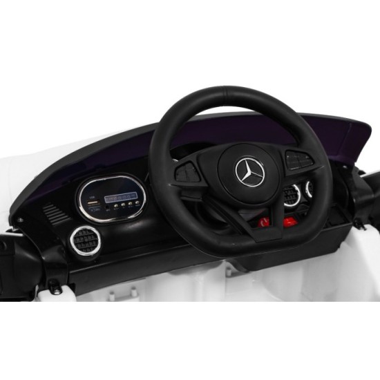 JOKO Elektrické autíčko Mercedes Benz GT, penové kolesá, kožené sedadlo, USB, biele