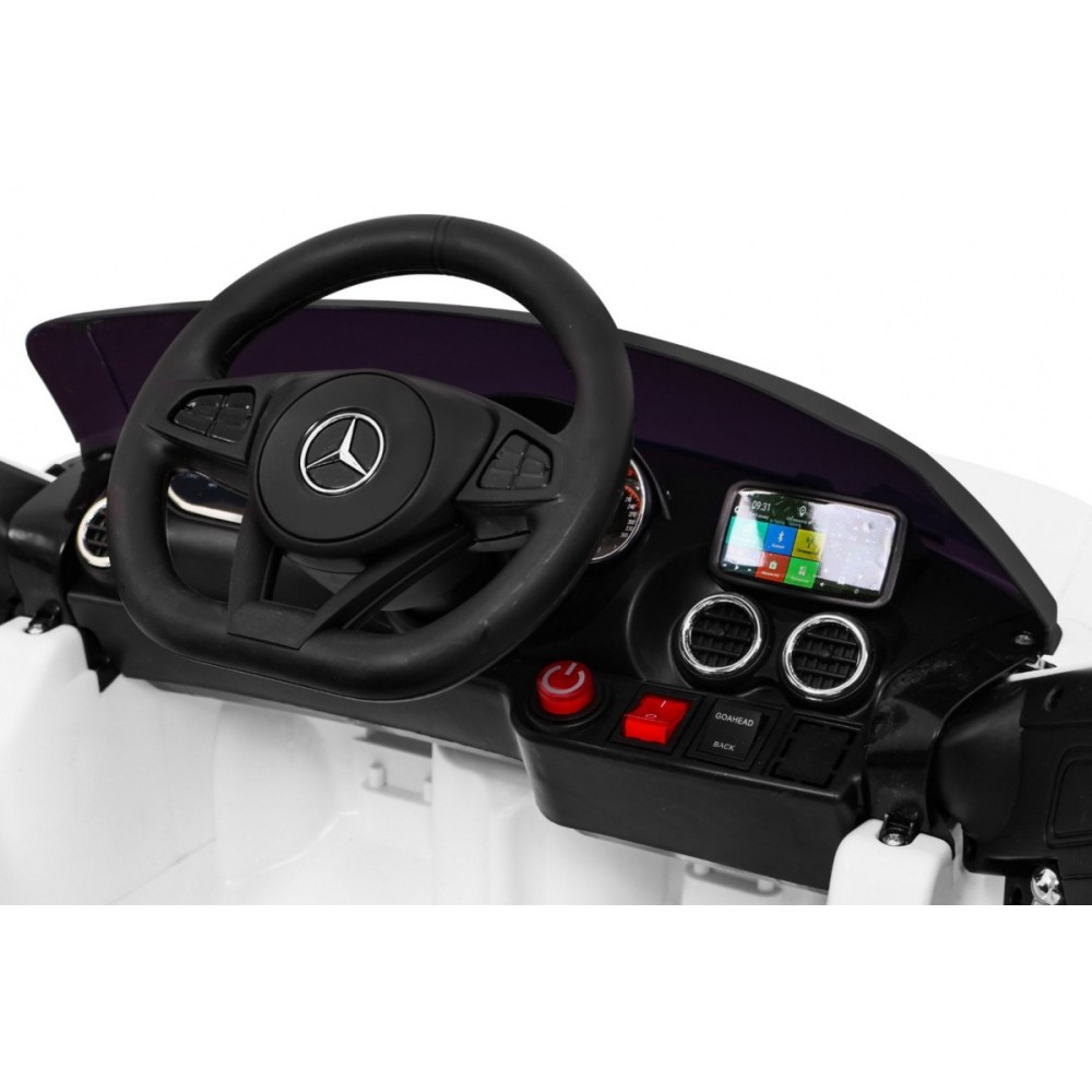 JOKO Elektrické autíčko Mercedes Benz GT, penové kolesá, kožené sedadlo, USB, biele