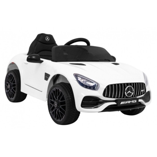 JOKO Elektrické autíčko Mercedes Benz GT, penové kolesá, kožené sedadlo, USB, biele