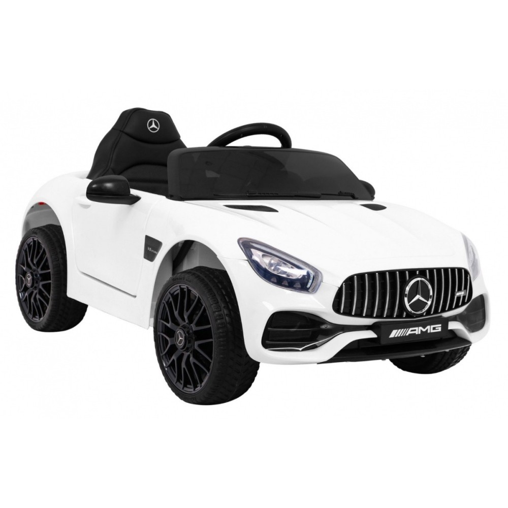 JOKO Elektrické autíčko Mercedes Benz GT, penové kolesá, kožené sedadlo, USB, biele