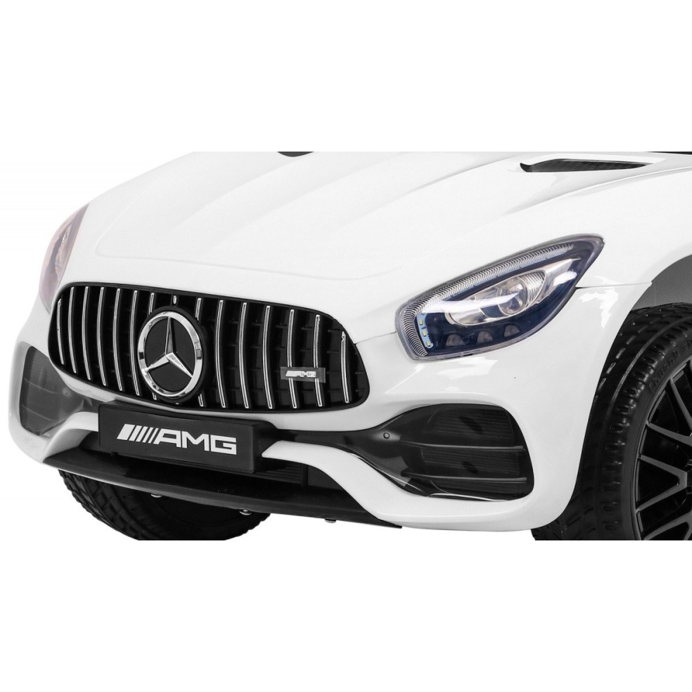 JOKO Elektrické autíčko Mercedes Benz GT, penové kolesá, kožené sedadlo, USB, biele