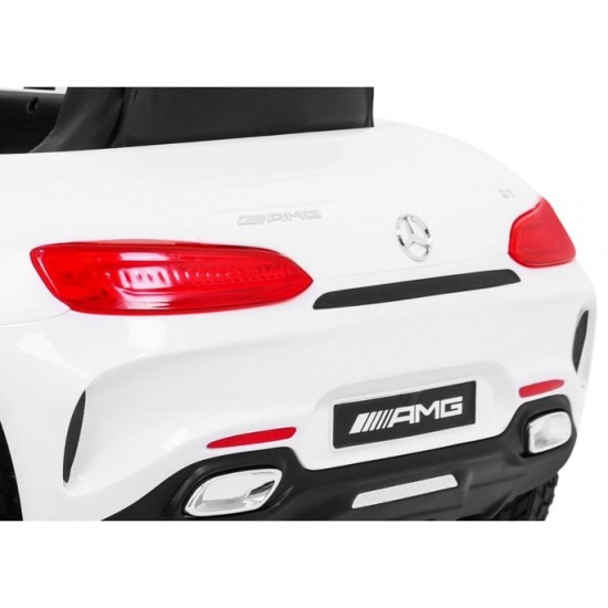 JOKO Elektrické autíčko Mercedes Benz GT, penové kolesá, kožené sedadlo, USB, biele