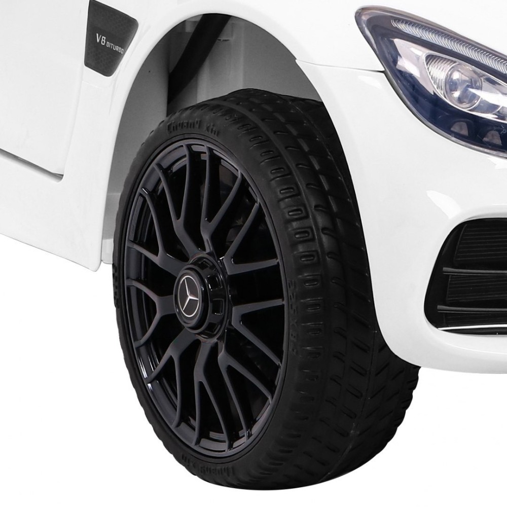 JOKO Elektrické autíčko Mercedes Benz GT, penové kolesá, kožené sedadlo, USB, biele