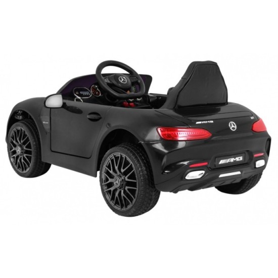 JOKO Elektrické autíčko Mercedes Benz GT, penové kolesá, kožené sedadlo, USB, čierne