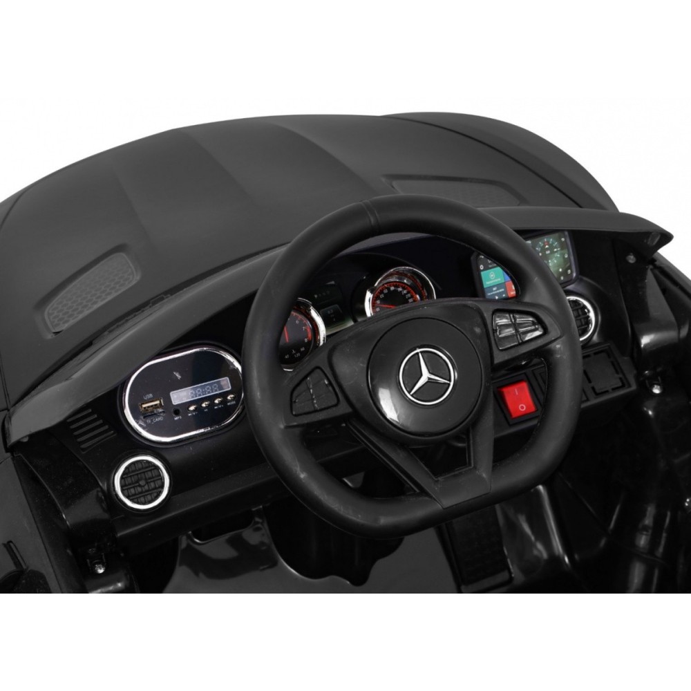 JOKO Elektrické autíčko Mercedes Benz GT, penové kolesá, kožené sedadlo, USB, čierne