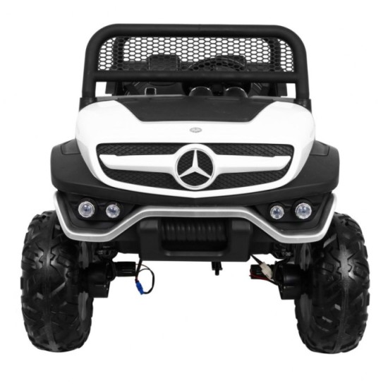 JOKO Elektrické autíčko Mercedes BENZ UNIMOG 4x4, penové kolesá, kožené sedadlo, FM rádio, biele