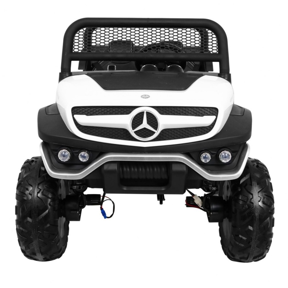JOKO Elektrické autíčko Mercedes BENZ UNIMOG 4x4, penové kolesá, kožené sedadlo, FM rádio, biele