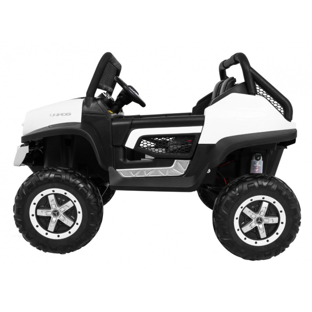 JOKO Elektrické autíčko Mercedes BENZ UNIMOG 4x4, penové kolesá, kožené sedadlo, FM rádio, biele
