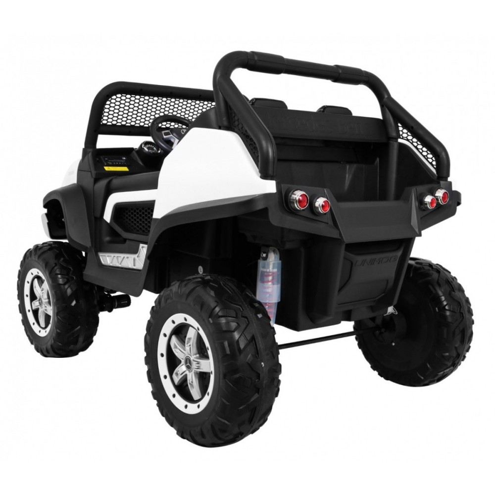 JOKO Elektrické autíčko Mercedes BENZ UNIMOG 4x4, penové kolesá, kožené sedadlo, FM rádio, biele