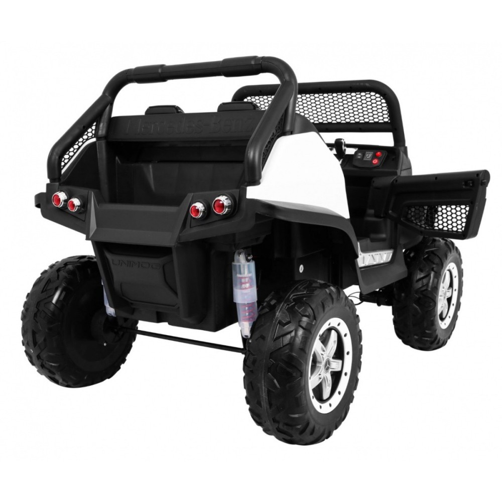JOKO Elektrické autíčko Mercedes BENZ UNIMOG 4x4, penové kolesá, kožené sedadlo, FM rádio, biele