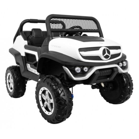 JOKO Elektrické autíčko Mercedes BENZ UNIMOG 4x4, penové kolesá, kožené sedadlo, FM rádio, biele