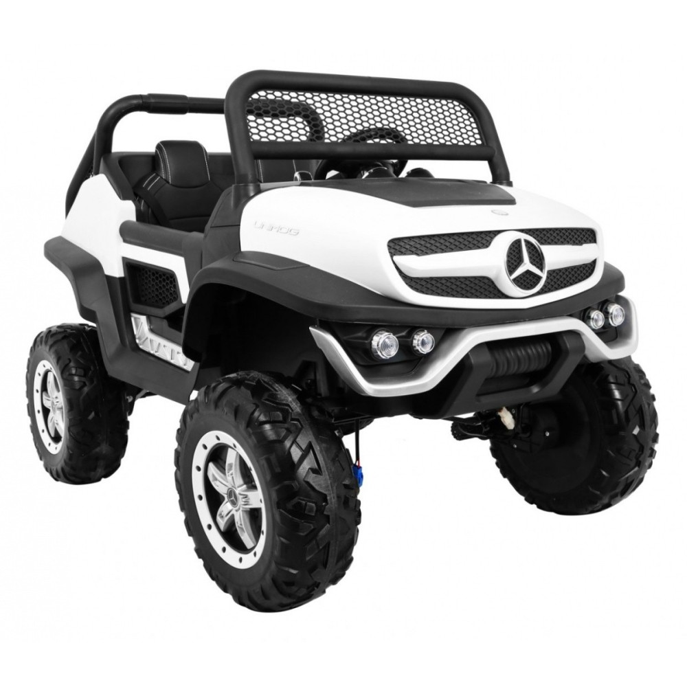 JOKO Elektrické autíčko Mercedes BENZ UNIMOG 4x4, penové kolesá, kožené sedadlo, FM rádio, biele