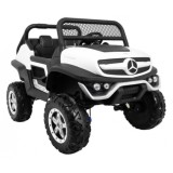 JOKO Elektrické autíčko Mercedes BENZ UNIMOG 4x4, penové kolesá, kožené sedadlo, FM rádio, biele
