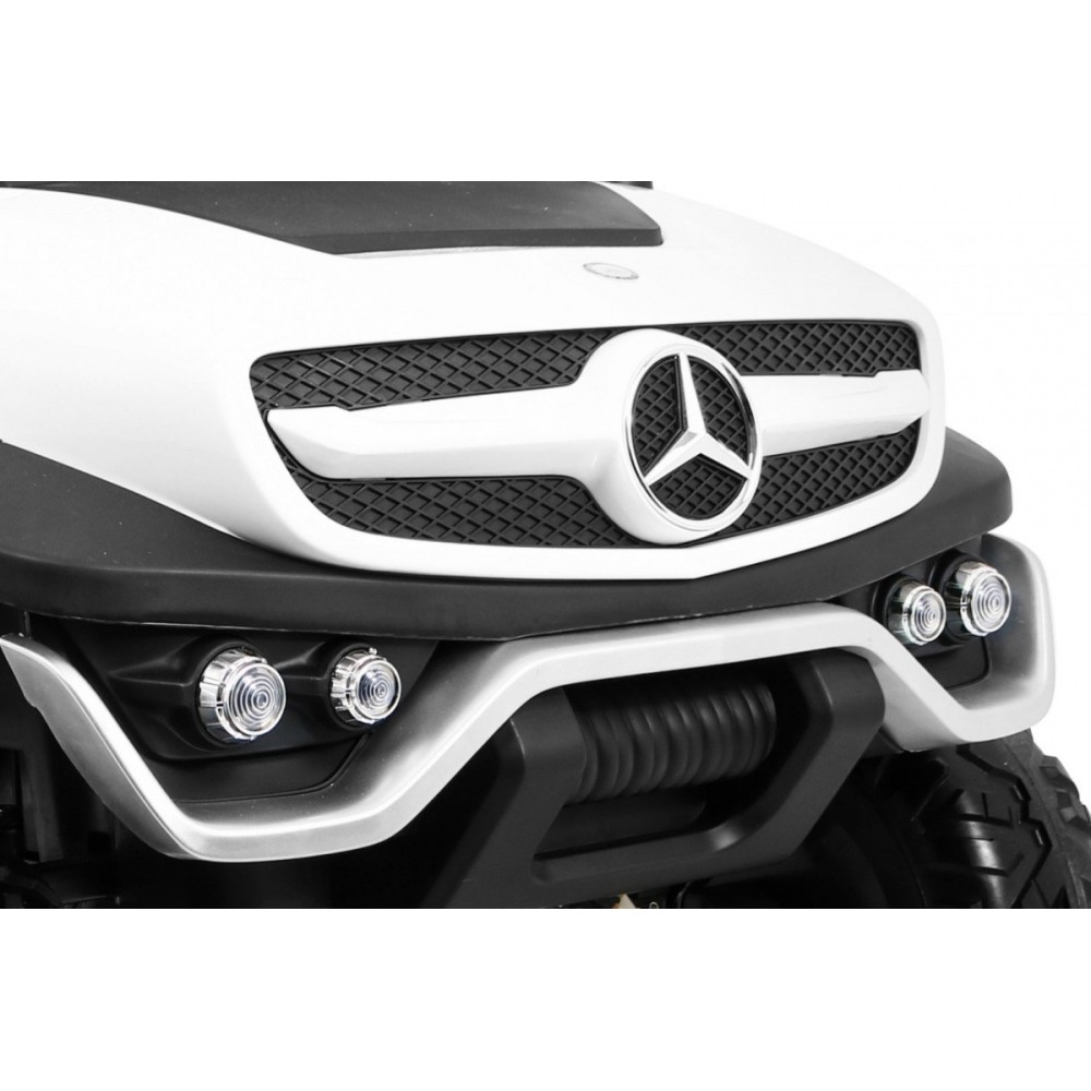 JOKO Elektrické autíčko Mercedes BENZ UNIMOG 4x4, penové kolesá, kožené sedadlo, FM rádio, biele