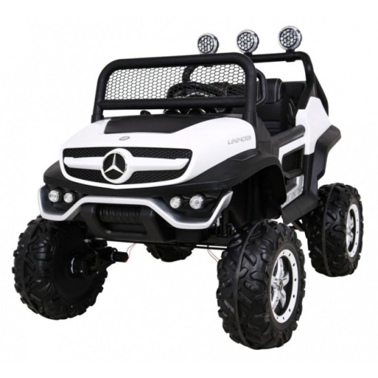 JOKO Elektrické autíčko Mercedes Benz Unimog 4x4, penové kolesá, kožené sedadlo, biele