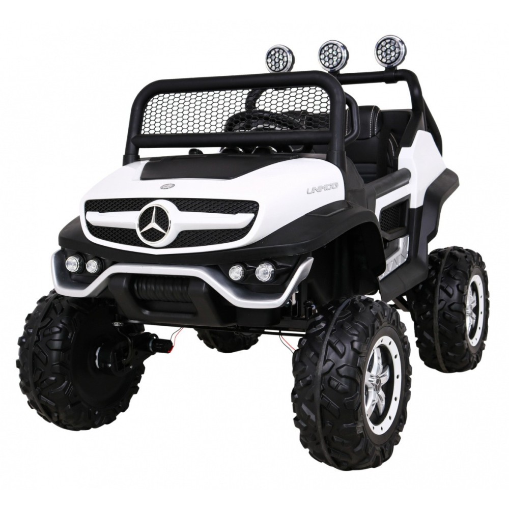 JOKO Elektrické autíčko Mercedes Benz Unimog 4x4, penové kolesá, kožené sedadlo, biele