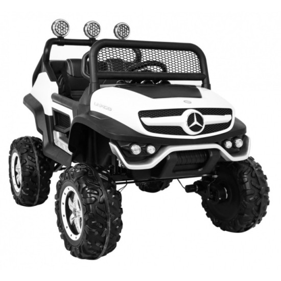 JOKO Elektrické autíčko Mercedes Benz Unimog 4x4, penové kolesá, kožené sedadlo, biele