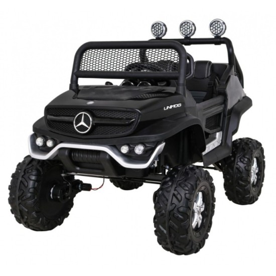 JOKO Elektrické autíčko Mercedes Benz Unimog 4x4, penové kolesá, kožené sedadlo, čierne