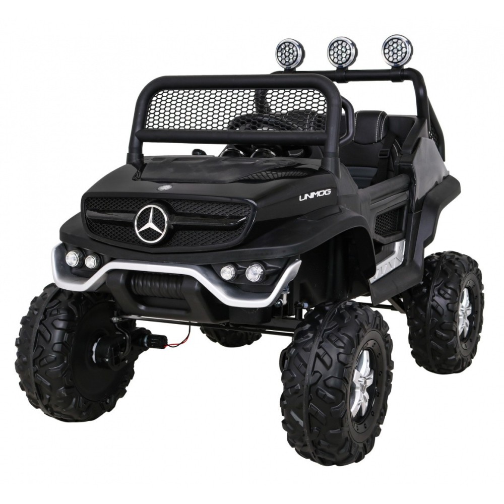 JOKO Elektrické autíčko Mercedes Benz Unimog 4x4, penové kolesá, kožené sedadlo, čierne