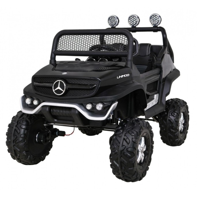 JOKO Elektrické autíčko Mercedes Benz Unimog 4x4, penové kolesá, kožené sedadlo, čierne