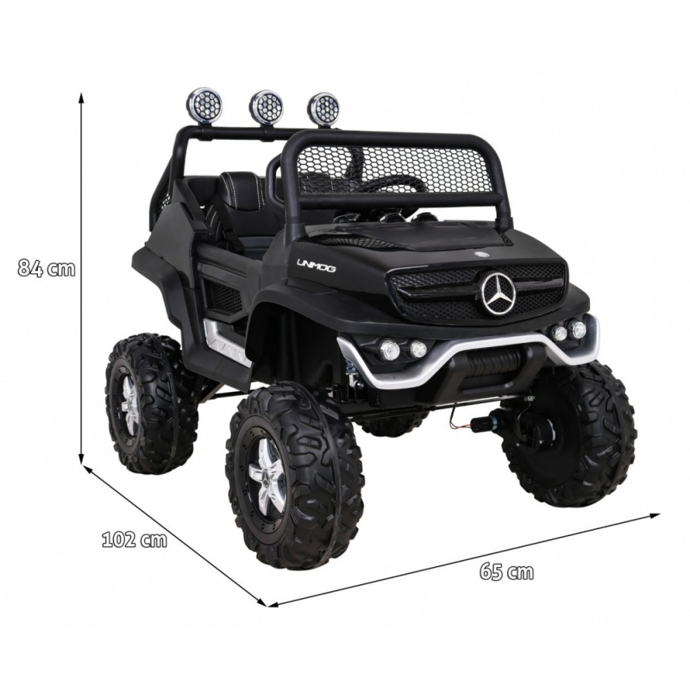 JOKO Elektrické autíčko Mercedes Benz Unimog 4x4, penové kolesá, kožené sedadlo, čierne