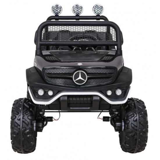 JOKO Elektrické autíčko Mercedes Benz Unimog 4x4, penové kolesá, kožené sedadlo, čierne