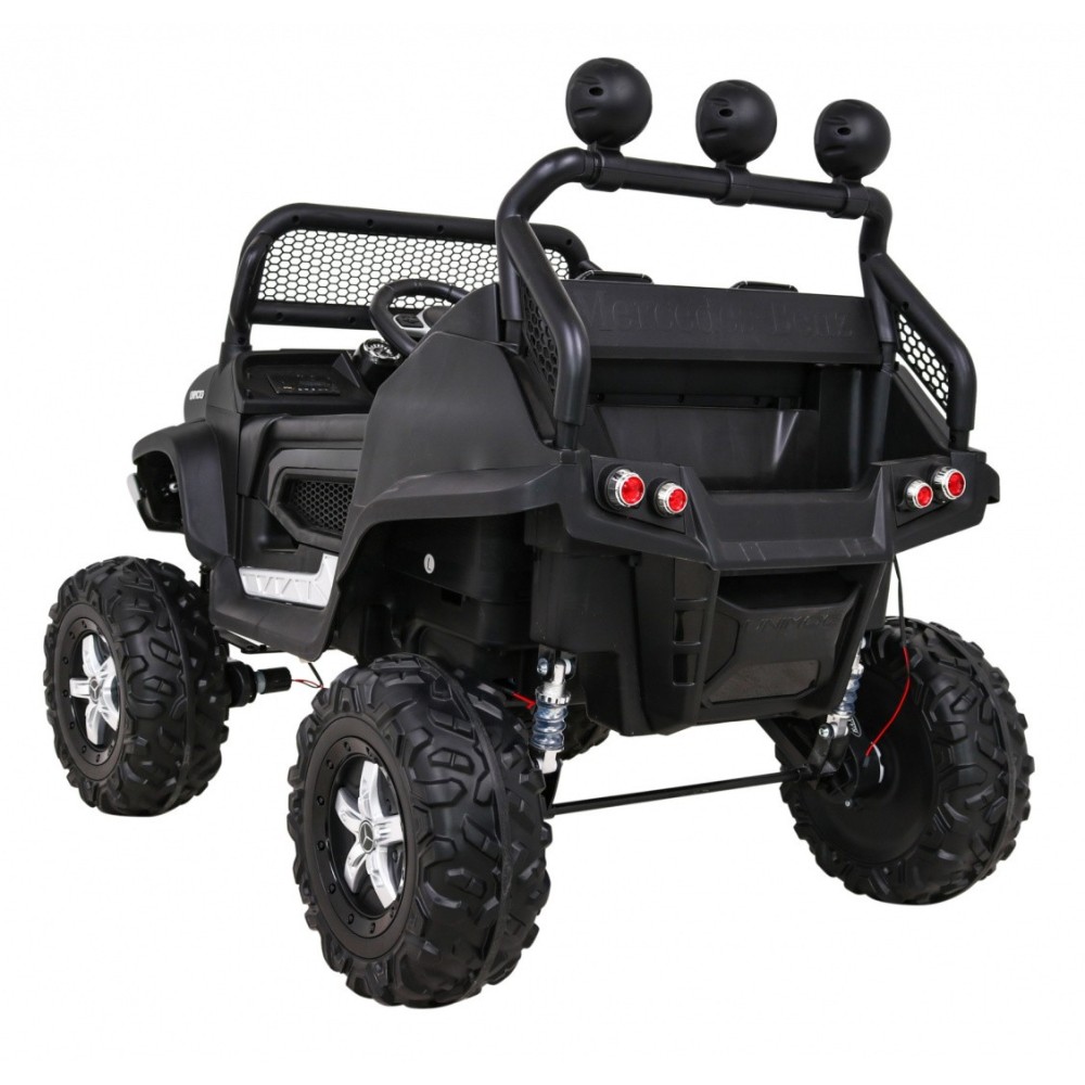 JOKO Elektrické autíčko Mercedes Benz Unimog 4x4, penové kolesá, kožené sedadlo, čierne