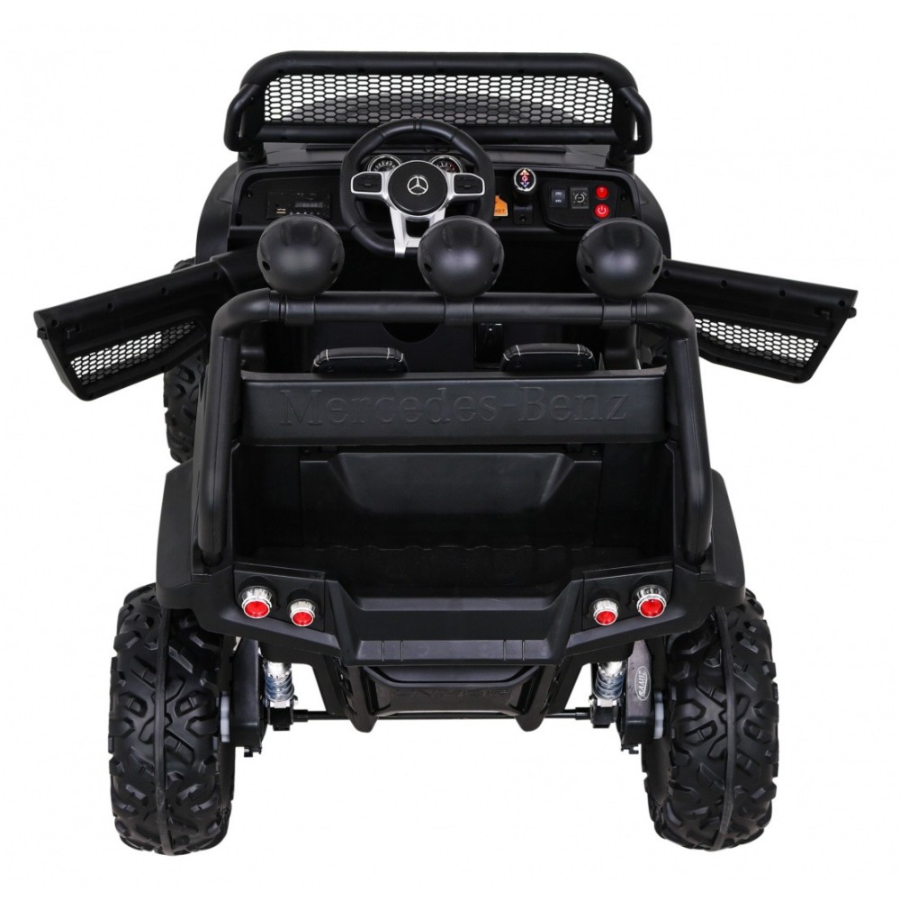 JOKO Elektrické autíčko Mercedes Benz Unimog 4x4, penové kolesá, kožené sedadlo, čierne