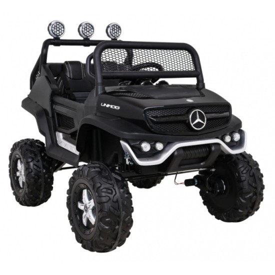 JOKO Elektrické autíčko Mercedes Benz Unimog 4x4, penové kolesá, kožené sedadlo, čierne