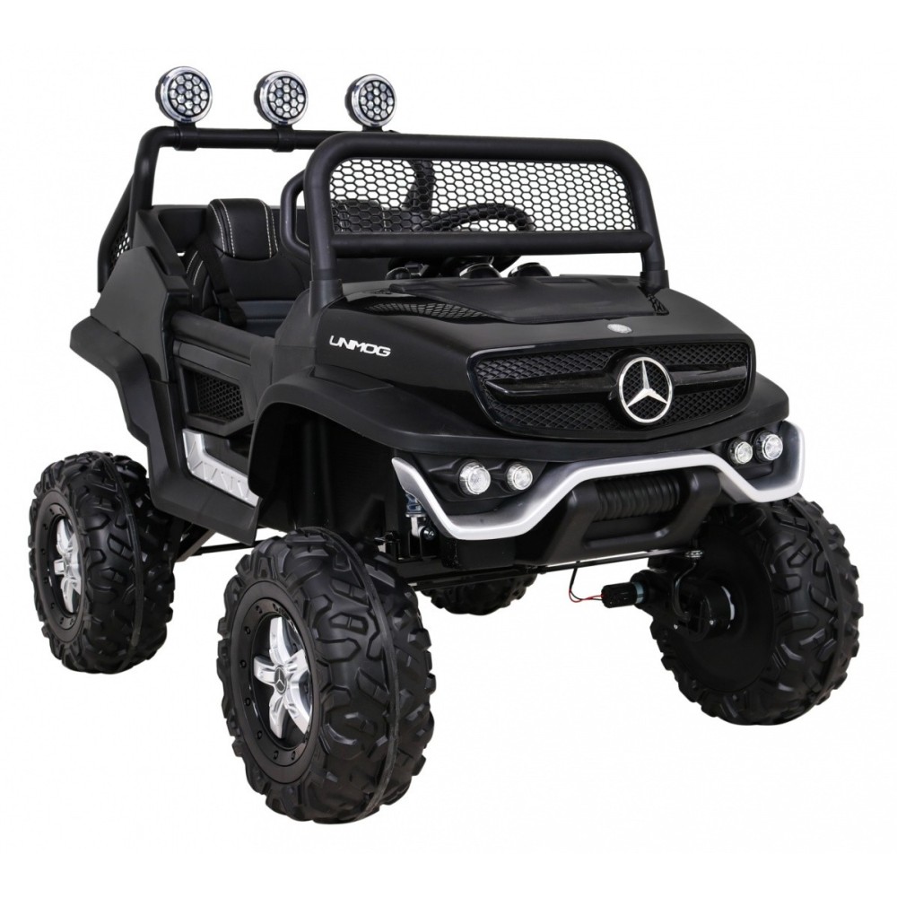 JOKO Elektrické autíčko Mercedes Benz Unimog 4x4, penové kolesá, kožené sedadlo, čierne