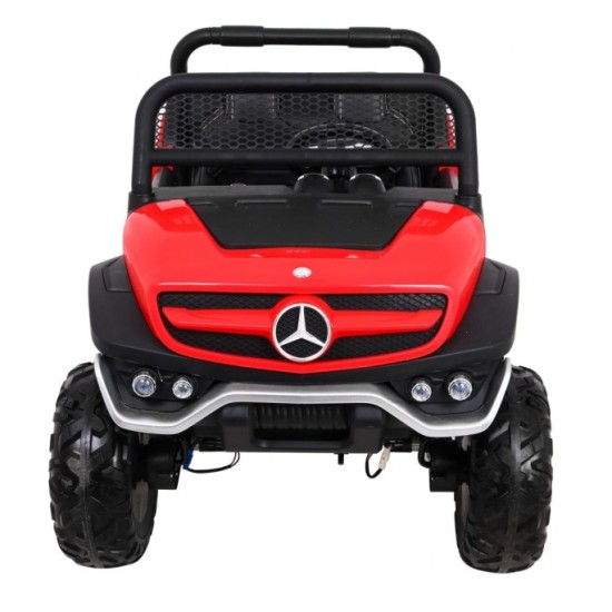 JOKO Elektrické autíčko Mercedes BENZ UNIMOG 4x4, penové kolesá, kožené sedadlo, FM rádio, červené