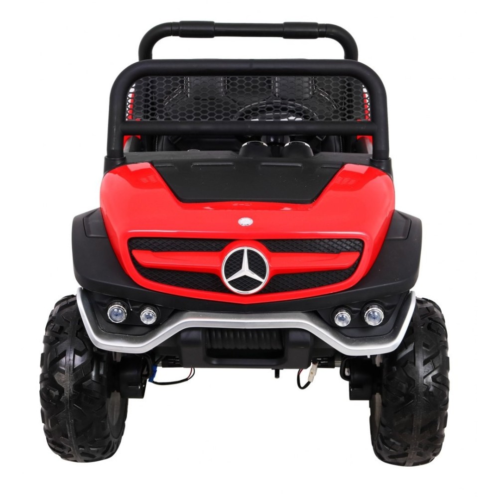JOKO Elektrické autíčko Mercedes BENZ UNIMOG 4x4, penové kolesá, kožené sedadlo, FM rádio, červené