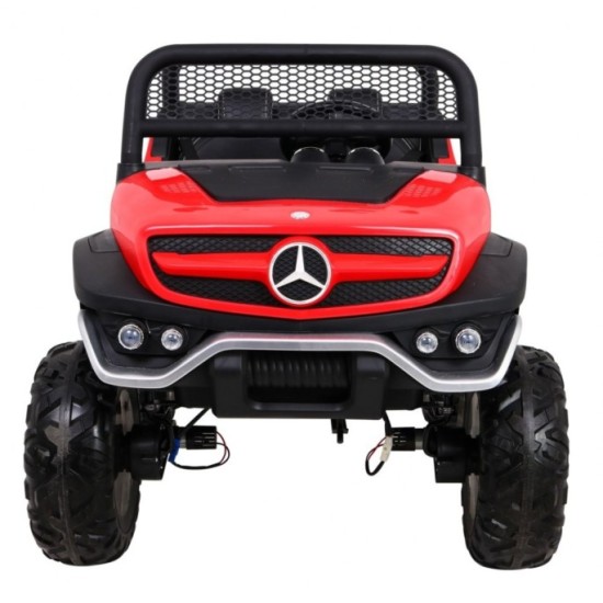 JOKO Elektrické autíčko Mercedes BENZ UNIMOG 4x4, penové kolesá, kožené sedadlo, FM rádio, červené