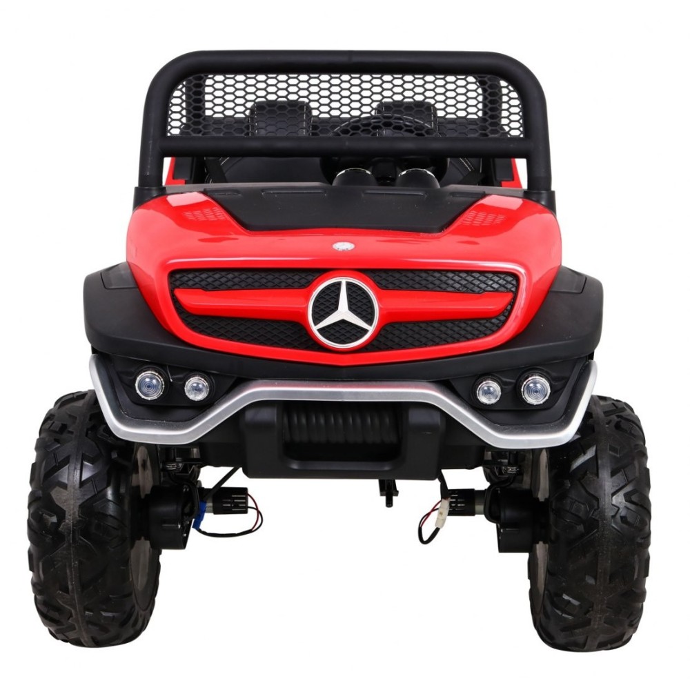 JOKO Elektrické autíčko Mercedes BENZ UNIMOG 4x4, penové kolesá, kožené sedadlo, FM rádio, červené