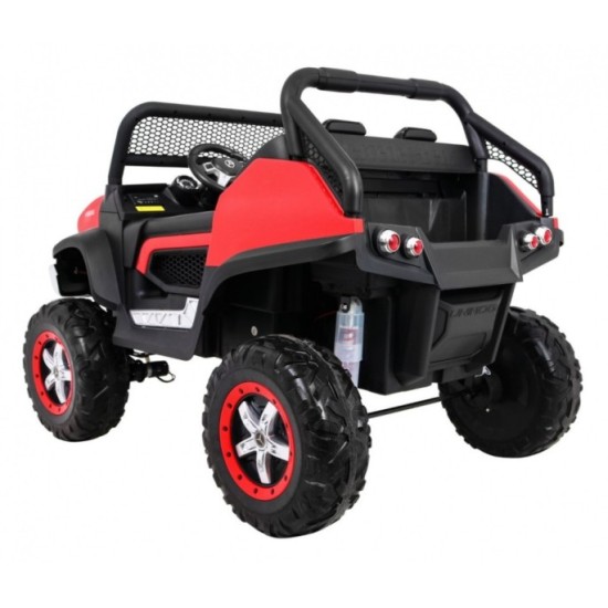 JOKO Elektrické autíčko Mercedes BENZ UNIMOG 4x4, penové kolesá, kožené sedadlo, FM rádio, červené