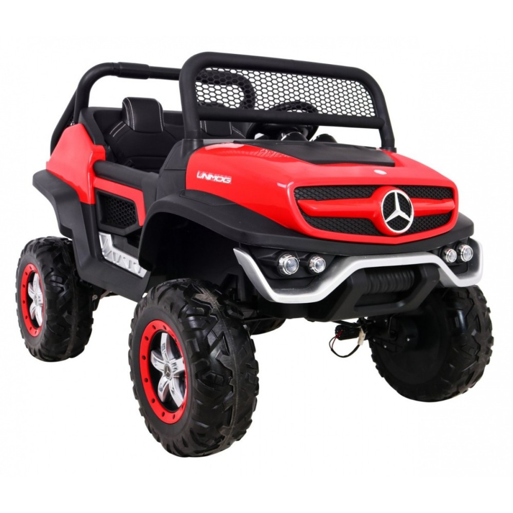 JOKO Elektrické autíčko Mercedes BENZ UNIMOG 4x4, penové kolesá, kožené sedadlo, FM rádio, červené